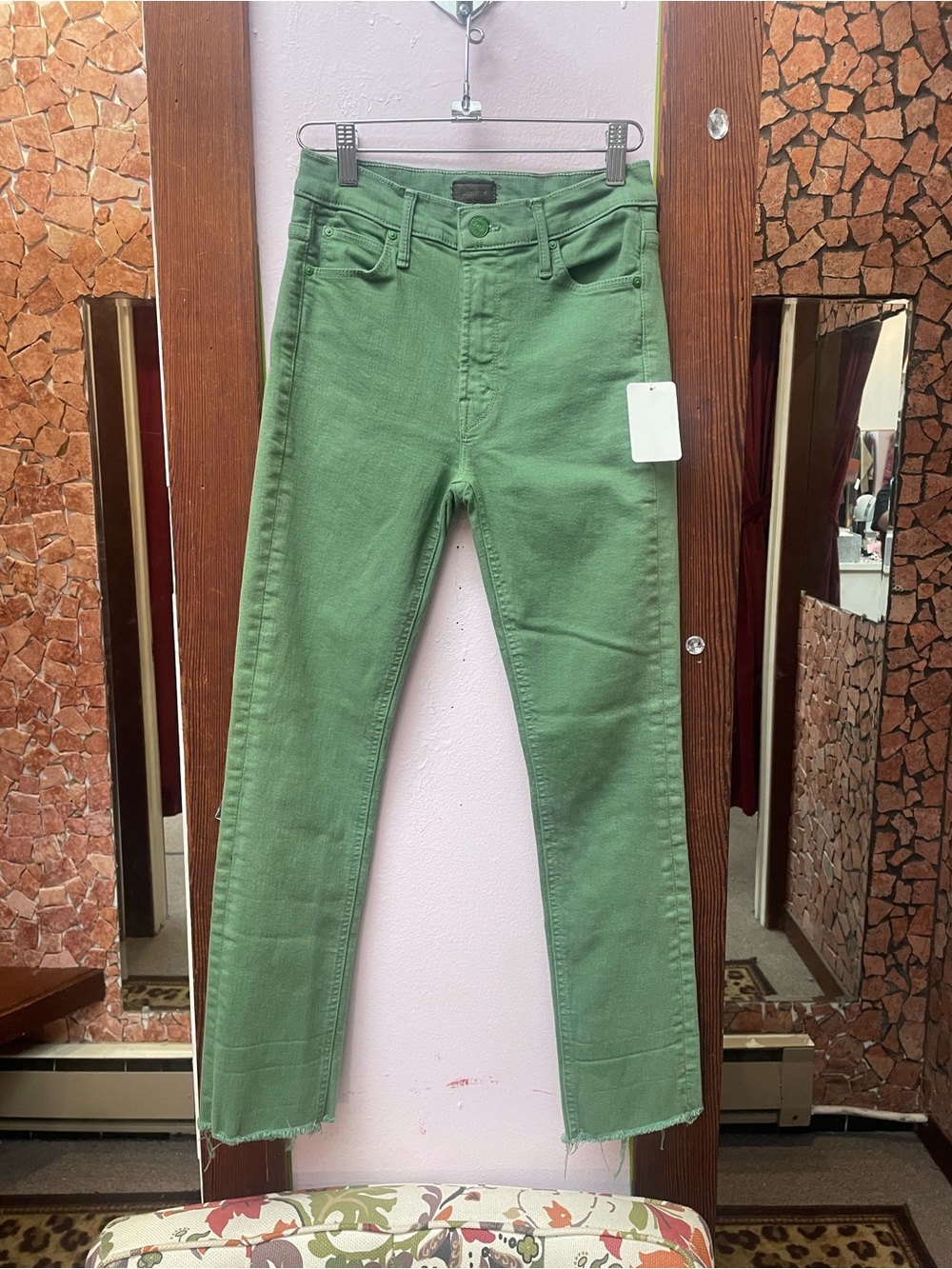 MOTHER Slim Straight Jeans in Olive Green